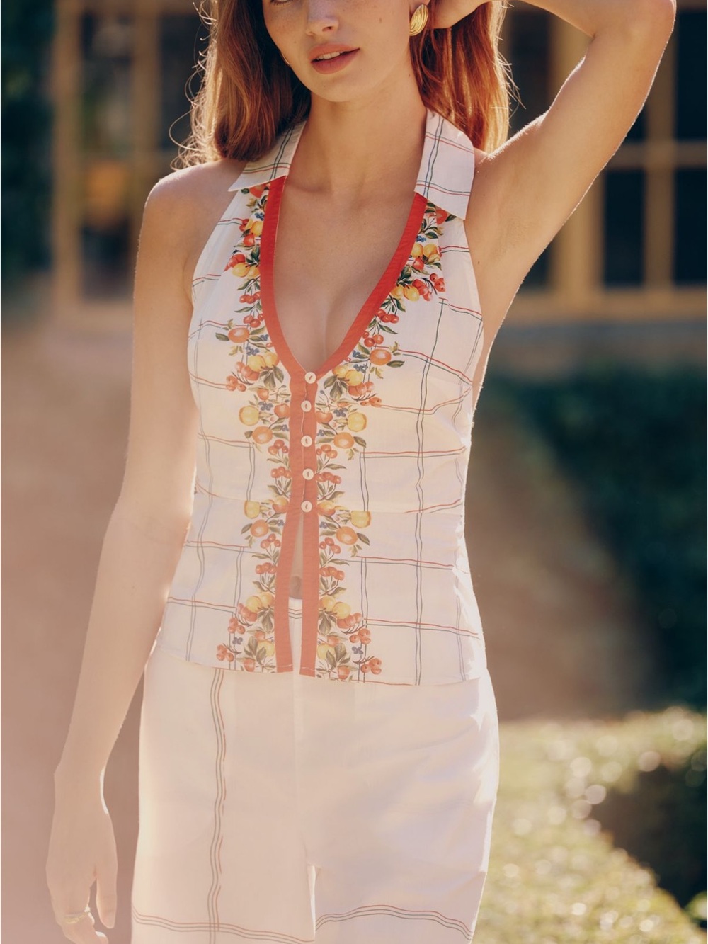 Celandine Cotton V-Neck Halter Tank